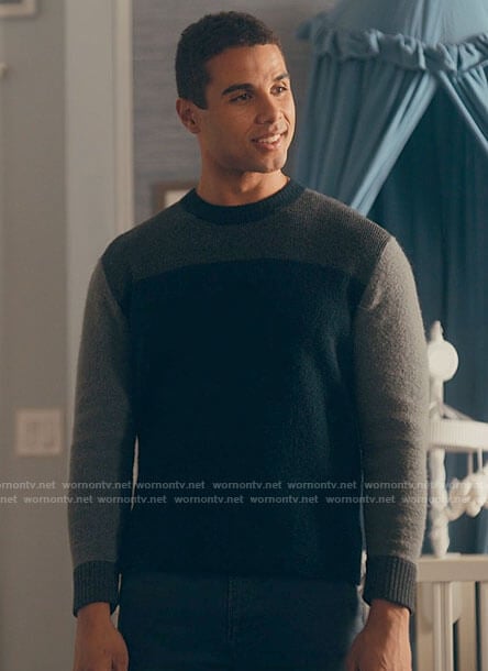 Andrew’s grey colorblock sweater on Love Victor