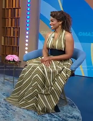 Anika Noni Rose’s striped halter neck maxi dress on Good Morning America