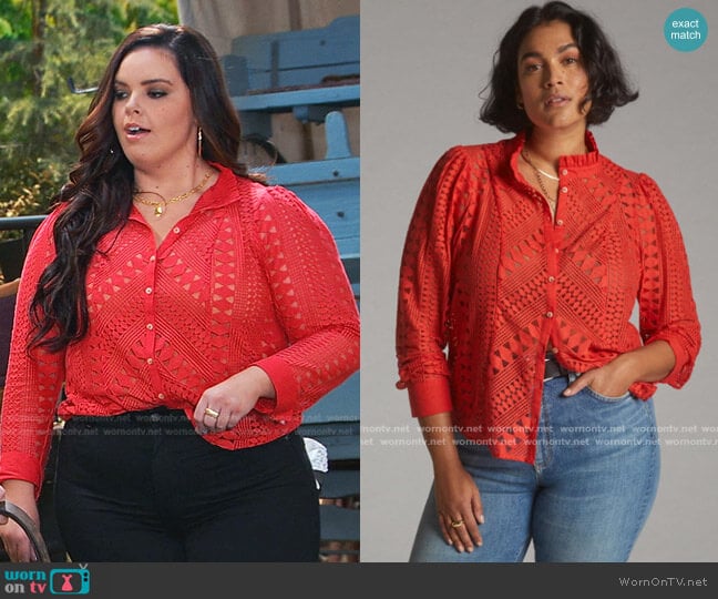 Anthropologie Lace Buttondown worn by Lou Hockhauser (Miranda May) on Bunkd