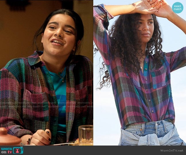 Pilcro Seamed Plaid Tunic Buttondown worn by Kamala Khan (Iman Vellani) on Ms. Marvel