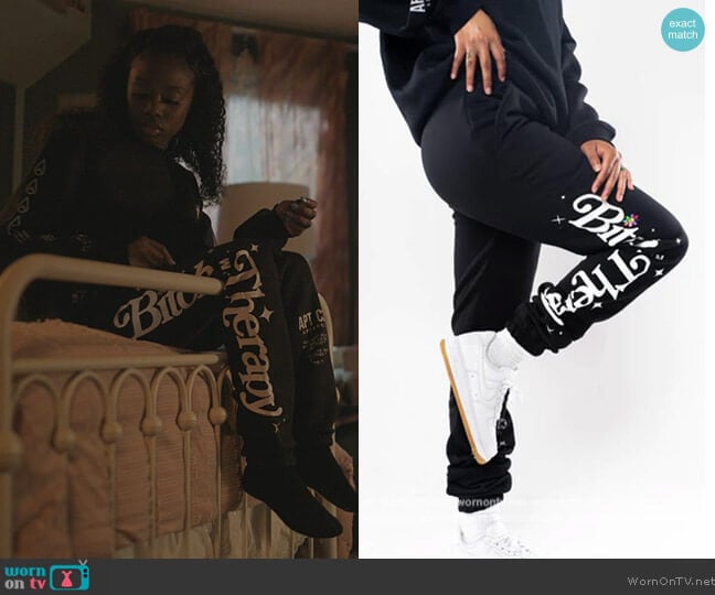 Apt C3 Bitch, I'm in Therapy Sweatpants worn by Kiesha Williams (Birgundi Baker) on The Chi