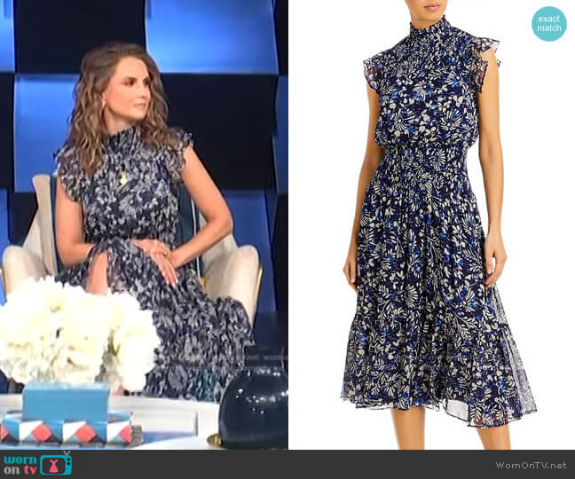 Aqua Floral Smocked Midi Dress