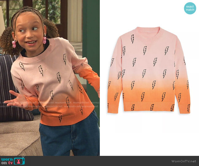 Aqua Girls' Ombré Lightning Bolt Sweater worn by Alice Baxter (Mykal-Michelle Harris) on Ravens Home