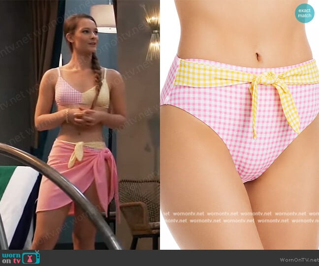 Aqua Printed High Leg Bikini Bottoms worn by Esme (Avery Kristen Pohl) on General Hospital