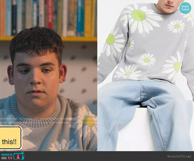 ASOS Design Knitted Oversized Floral Jumper worn by Isaac Henderson (Tobie Donovan) on Heartstopper