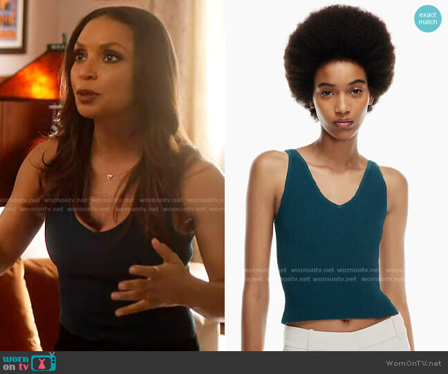 Babaton Sculpt Knit Double V Tank in Herbage Green worn by Cecile Horton (Danielle Nicolet) on The Flash