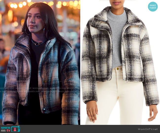 Bagatelle.NYC Plaid Cropped Puffer Jacket worn by Pilar Salazar (Isabella Ferreira) on Love Victor