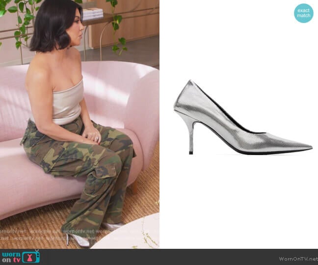 Balenciaga Silver Embossed Square Knife Pumps worn by Kourtney Kardashian (Kourtney Kardashian) on The Kardashians