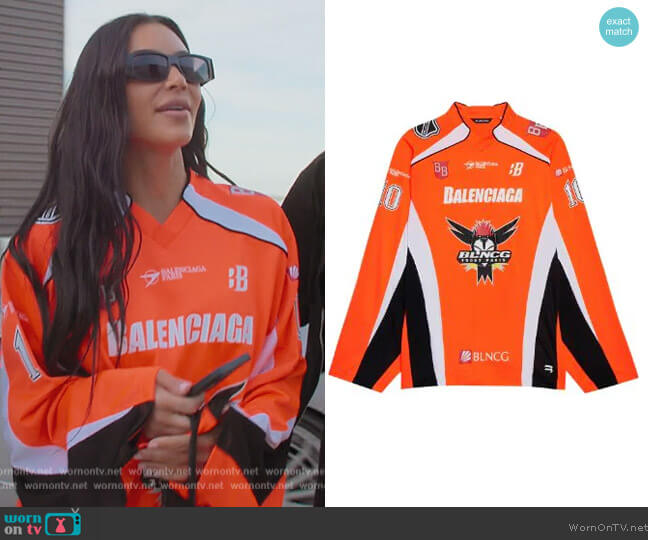 Balenciaga Hockey Panelled long-sleeve T-shirt worn by Kim Kardashian (Kim Kardashian) on The Kardashians