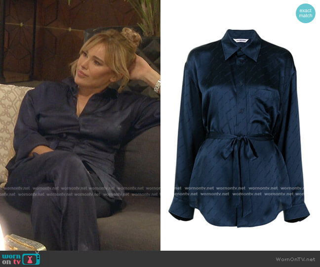 Balenciaga Logo-Print Silk Shirt worn by Diana Jenkins on The Real Housewives of Beverly Hills