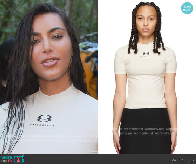 Balenciaga Off-White Unity T-shirt worn by Kim Kardashian (Kim Kardashian) on The Kardashians