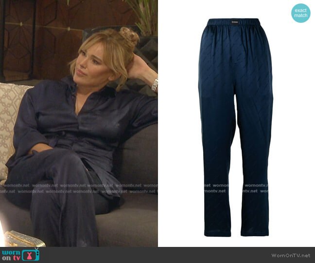 Balenciaga Tonal Logo-Print Straight-Leg Trousers worn by Diana Jenkins on The Real Housewives of Beverly Hills