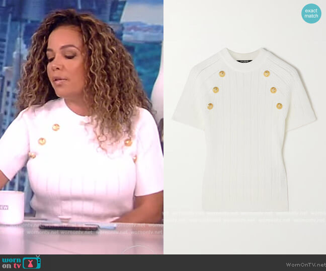 Balmain Button-embellished ribbed-knit top worn by Sunny Hostin on The View