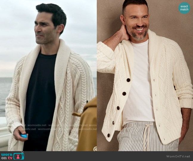 Banana Republic Shawl-collar Cardigan in Parchment Paper worn by Clark Kent (Tyler Hoechlin) on Superman and Lois