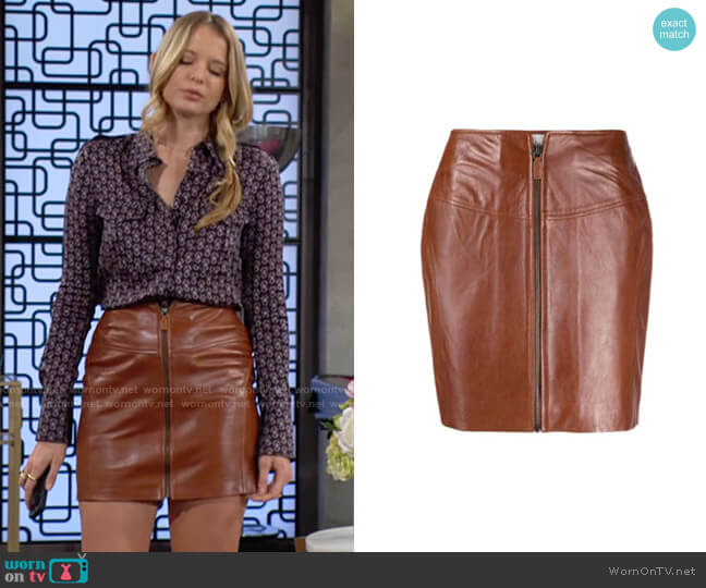 ba&sh Melba Leather Skirt worn by Summer Newman (Allison Lanier) on The Young and the Restless