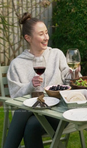 Becky’s grey knit hooded sweater on Chloe
