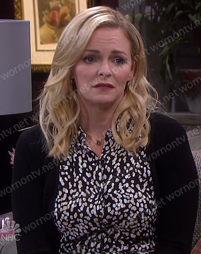 Belle’s black dotted dress on Days of our Lives