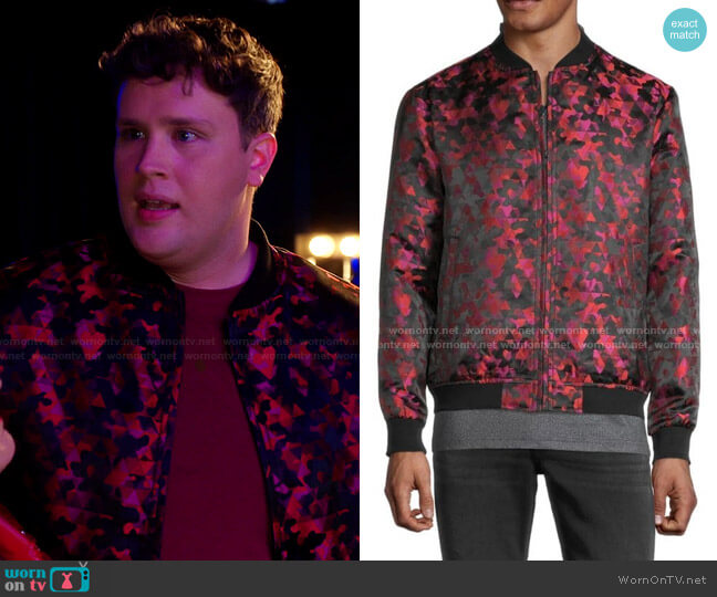 Bertigo Jon Mixed-Pattern Jacquard Bomber Jacket worn by Tate (Grey Henson) on Girls5eva