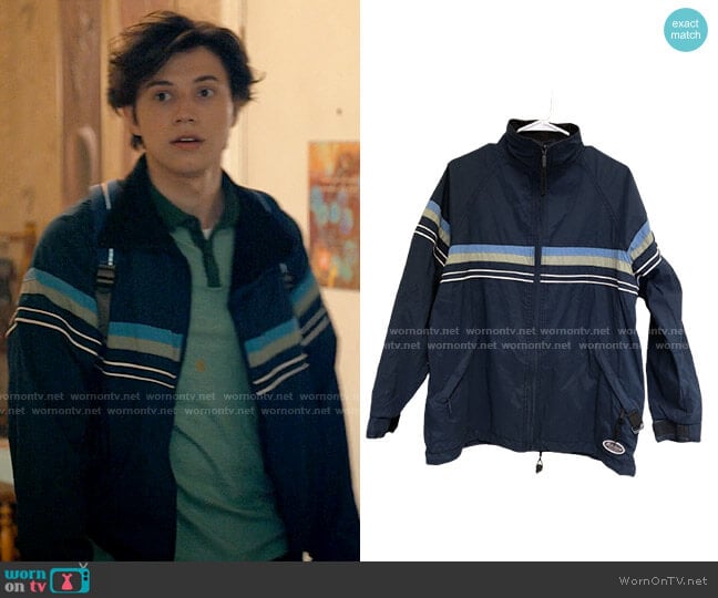 Billabong Stripe Windbreaker Jacket worn by Felix Weston (Anthony Turpel) on Love Victor