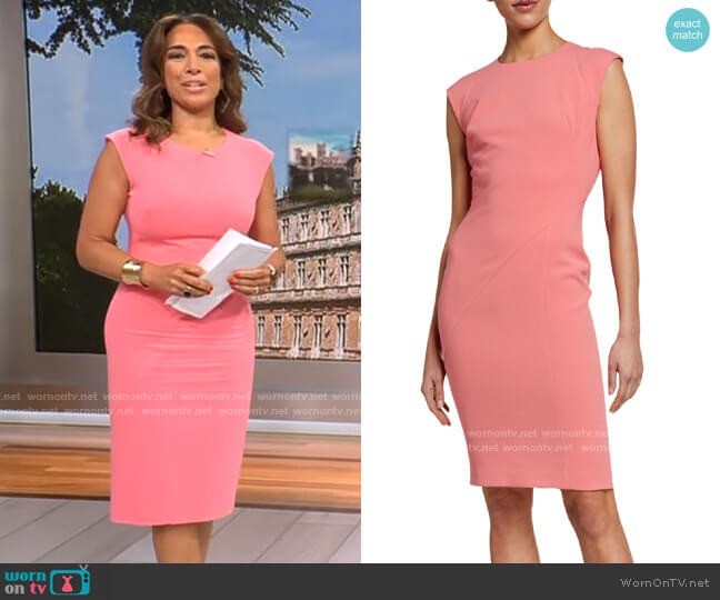 Black Halo Samoa Sheath in Peach worn by Michelle Miller on CBS Mornings