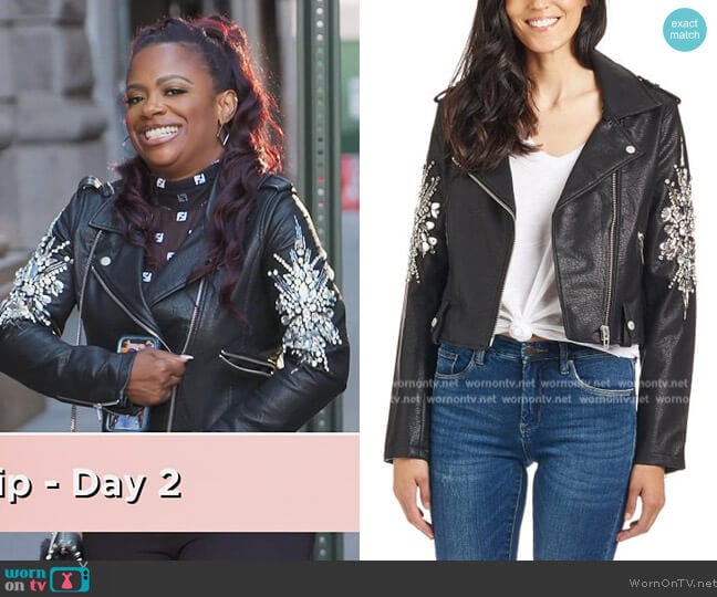 Blank NYC Rhinestone Crown Jewels Moto Jacket worn by Kandi Burruss on The Real Housewives of Atlanta