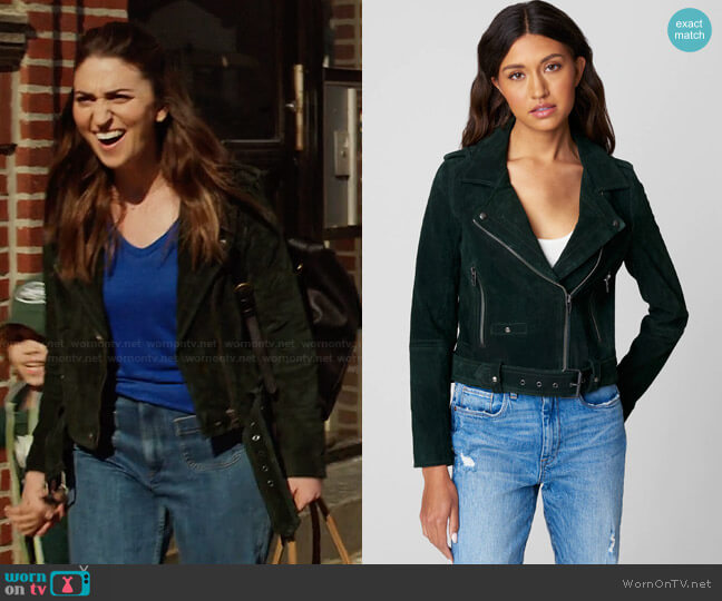 Blank NYC Tree Hugger Suede Jacket worn by Dawn Solano (Sara Bareilles) on Girls5eva