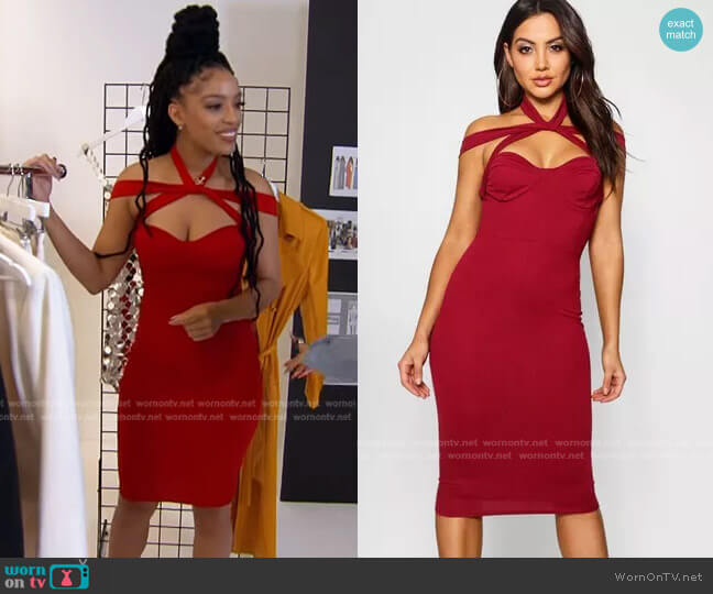 Boohoo Strappy Top Detail Bodycon Dress worn by Francesca Amiker on E! News