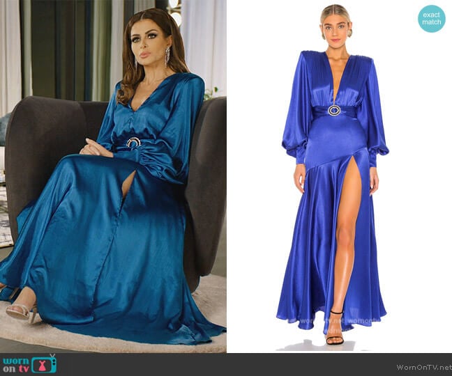 Bronx and Banco Carmen Indigo Gown worn by Nina Ali (Nina Ali) on The Real Housewives of Dubai