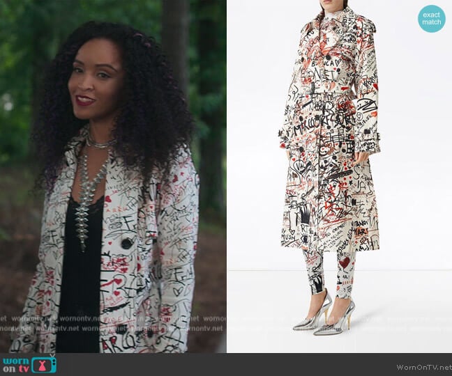 Burberry Leather Graffiti Print Trench Coat