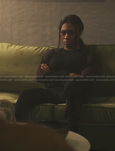Cal’s mesh panel cropped top and leggings on First Kill