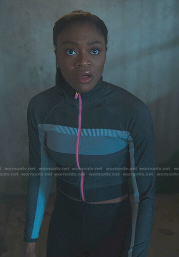Cal’s grey colorblock cropped jacket on First Kill