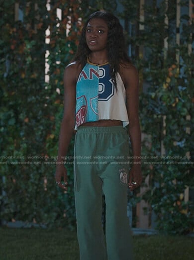Cal’s mesh jersey top and green sweatpants on First Kill