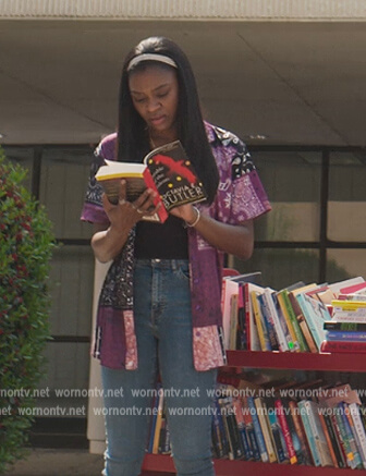 Cal’s purple bandana print shirt on First Kill