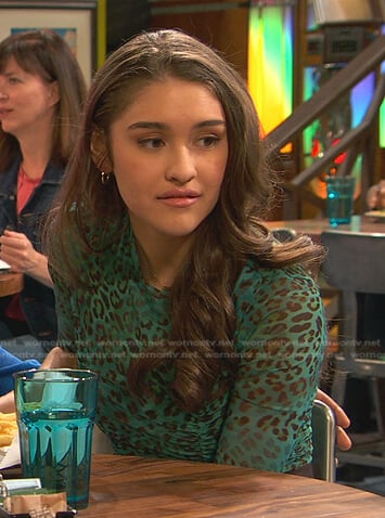 Cami’s green leopard top on Ravens Home