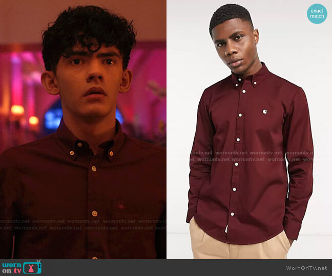 Carhartt WIP Madison Shirt in Burgundy worn by Charlie Spring (Joe Locke) on Heartstopper