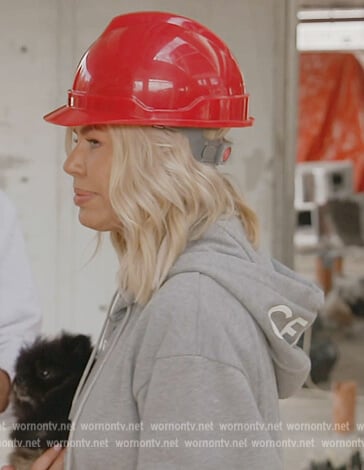 Caroline’s gray hoodie with logo on The Real Housewives of Dubai