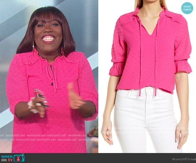 Cece Clip Dot Tie Front Top worn by Sheryl Underwood on The Talk