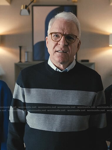 Charles’s navy striped sweater on Only Murders in the Building