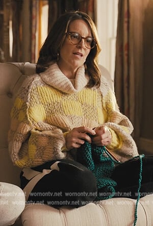 Cinda’s checked turtleneck sweater on Only Murders in the Building
