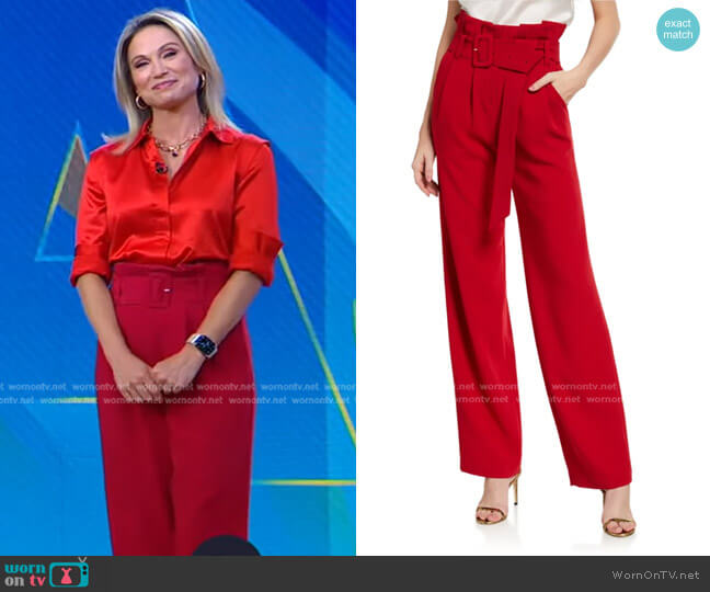 Cinq a Sept Kade Belted Paperbag Pants worn by Amy Robach on Good Morning America