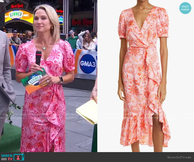 Cinq a Sept Kay Faux Wrap Dress worn by Amy Robach on Good Morning America