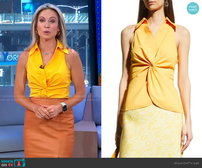 Cinq a Sept McKenna Sleeveless Knot-Front Top worn by Amy Robach on Good Morning America