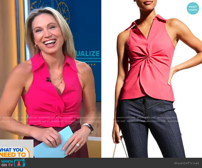 Cinq a Sept McKenna Sleeveless Knot-Front Top in Raspberry worn by Amy Robach on Good Morning America