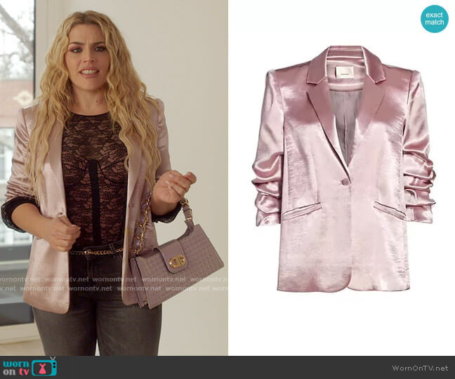 Cinq a Sept Kylie Satin Blazer worn by Summer Dutkowsky (Busy Philipps) on Girls5eva