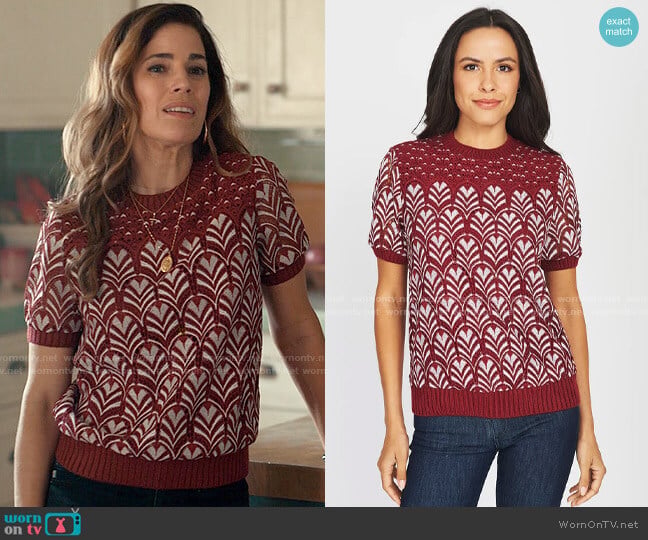 Daniel Rainn Valentina Printed Knit Top worn by Isabel Salazar (Ana Ortiz) on Love Victor