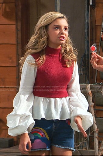 Destiny’s red and white mixed media top on Bunkd