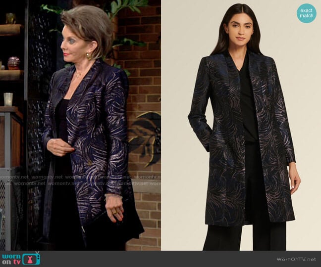 DKNY Faux Leather Feather Print Duster worn by Gloria Abbott Bardwell (Judith Chapman) on The Young and the Restless