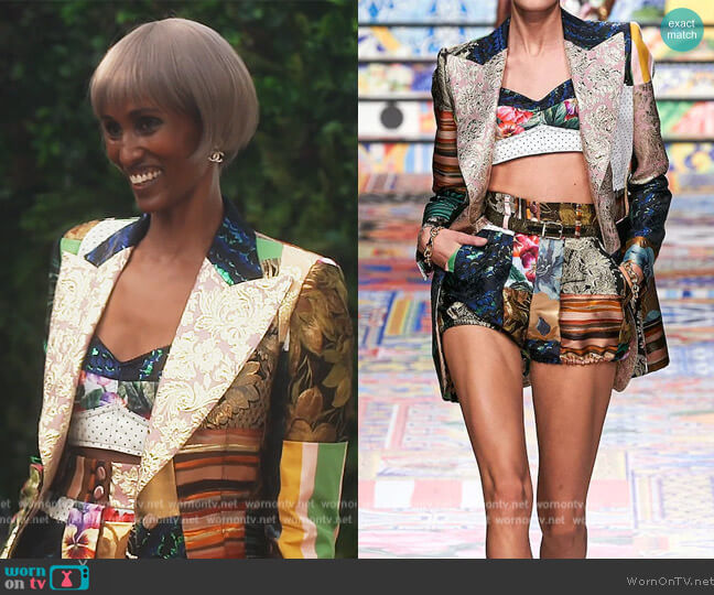 Dolce & Gabbana Printed Jacquard Bustier Crop Top worn by Chanel Ayan (Chanel Ayan) on The Real Housewives of Dubai