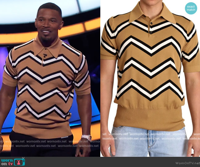Dolce & Gabbana Beige Silk Short Sleeve Polo Top T-shirt worn by Jamie Foxx on Beat Shazam