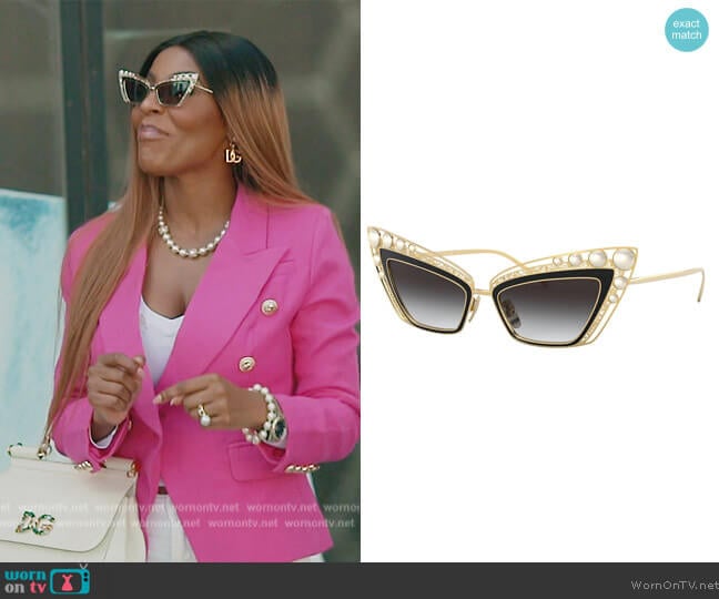Dolce & Gabbana Pearl Embellished cat eye sunglasses worn by Caroline Brooks (Caroline Brooks) on The Real Housewives of Dubai